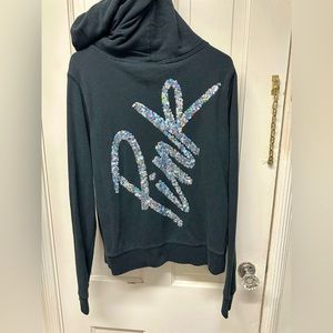 Victoria Secret PINK BLING Zip-up Hoodie Black Sz L